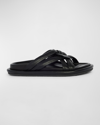 MONCLER BELL LEATHER CRISSCROSS SLIDE SANDALS