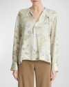 Vince Floral Silk Draped Tie-neck Blouse In Mint Dust