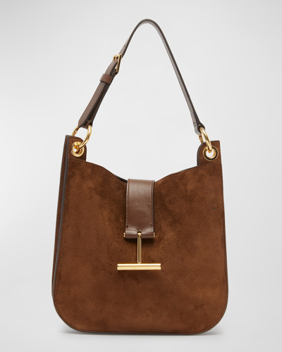 Tom Ford Tara Small Suede Crossbody Bag In Whisky
