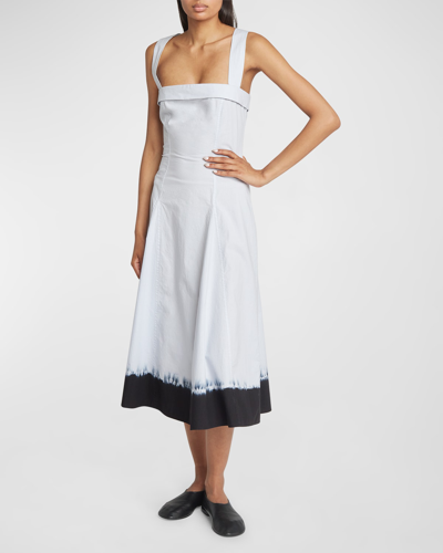 Proenza Schouler White Label Edie Tie-dye Sleeveless Poplin Midi Dress In Arctic/black