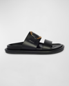 Moncler Bell Calfskin Logo Slide Sandals In Black