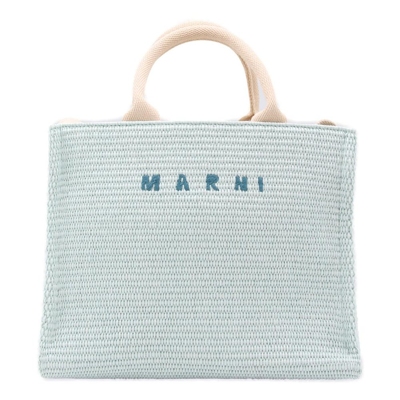 Marni Logo Embroidered Small Basket Bag In Pale Mint