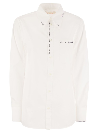 Marni Logo Embroidered Collared Long In White