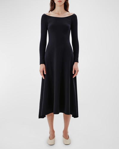 ANOTHER TOMORROW OFF-THE-SHOULDER LONG-SLEEVE LEOTARD MIDI DRESS