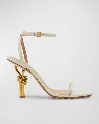 Bottega Veneta Leather Knot-heel Ankle-strap Sandals In Sea Salt