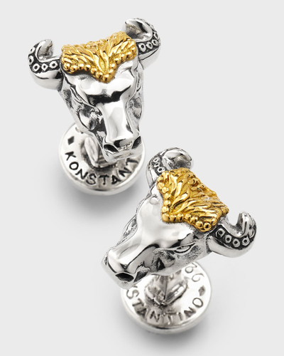 Konstantino Men's Sterling Silver And 18k Yellow Gold Bull Head Cufflinks In Sg