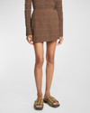 Nanushka Fede Check Seersucker Mini Skort In Dark Brown