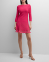 MILLY TABITHA RIBBED 3/4-SLEEVE GODET MINI DRESS