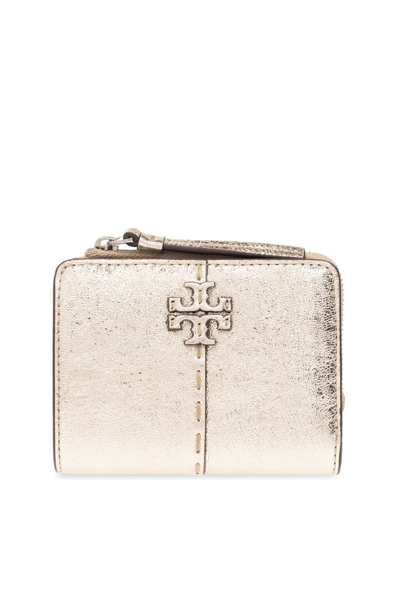 Tory Burch Logo Plaque Zipped Wallet In Gold
