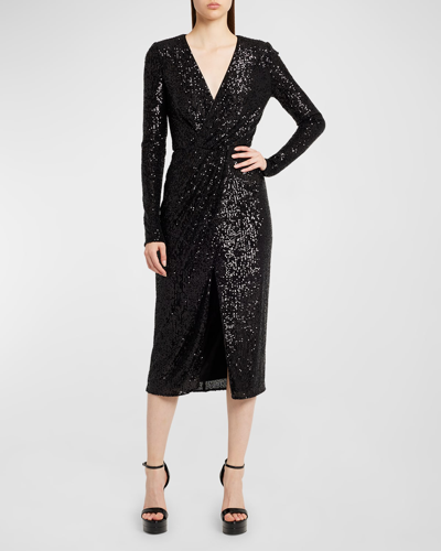 Dolce & Gabbana Micro Sequin-embellished Tulle Midi Dress In Black