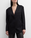 The Row Torania Oversized Pinstriped Cashmere Blazer In Blackgrey