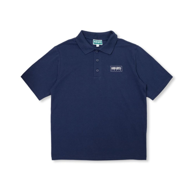 Kenzo Kids' Logo-print Cotton Polo Shirt In Blue