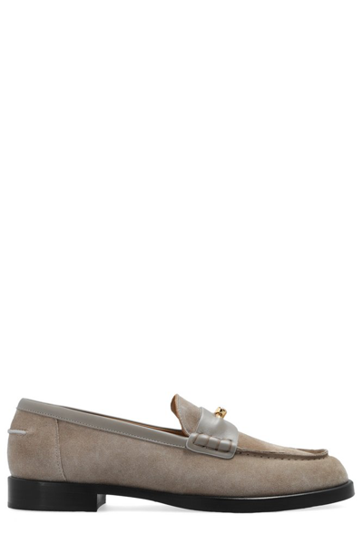 Emporio Armani Official Store Suede Icon Loafers With Leather Details In Beige