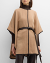 Sofia Cashmere Cashmere & Leather Belted Cape In Camel