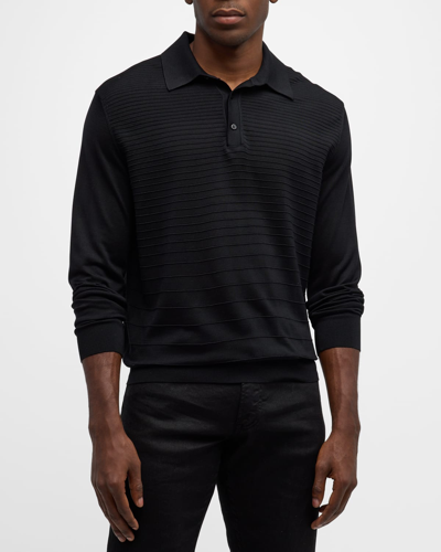 Stefano Ricci Men's Silk Ribbed Polo Shirt In Black