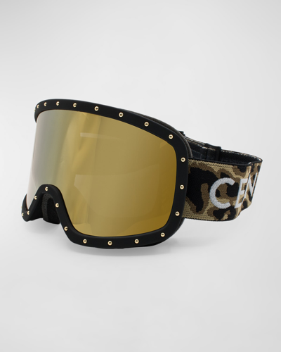 Celine Men's Logo Strap Ski Mask Goggles In Black/yellow Mirrored Solid