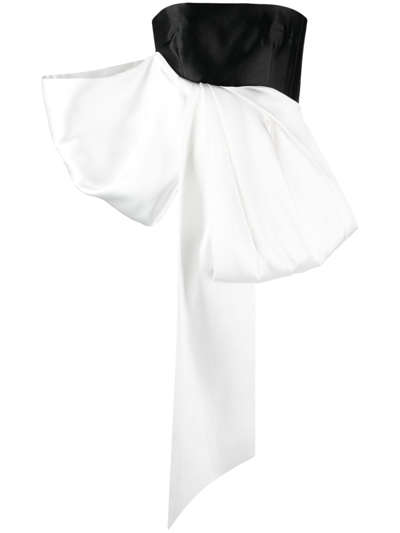 Solace London Nadina Strapless Bow-detailed Two-tone Satin-twill Top In Black