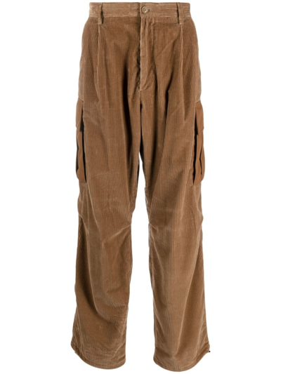 Moncler Ribbed Cargo Trousers In Brown