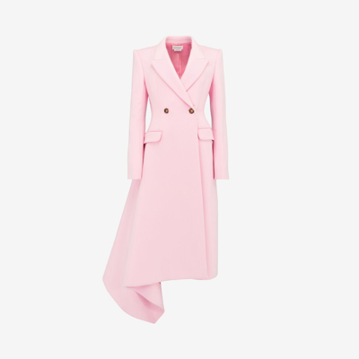 Alexander Mcqueen Midi Draped Coat In Pale Pink