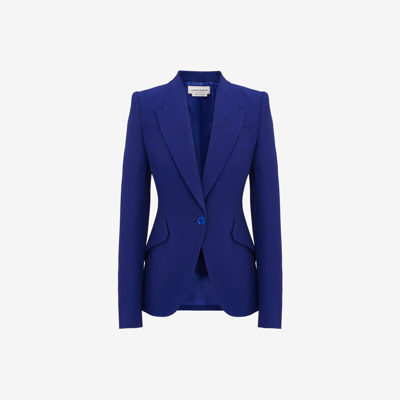 Alexander Mcqueen Peak Shoulder Leaf Crepe Jacket In Electric Navy