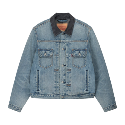 Pre-owned Stussy X Levi's Embossed Trucker Jacket 'indigo' In Blue