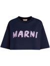 Marni Logo-print Cropped Cotton T-shirt In Blue