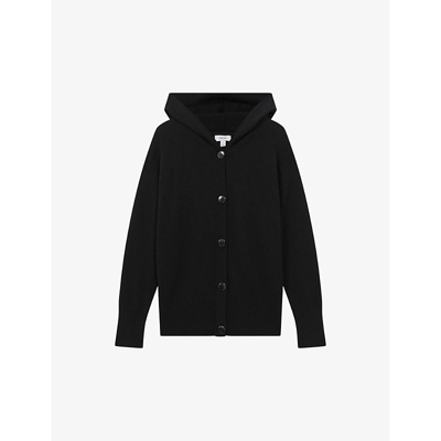 Reiss Womens Black Evie Hooded Wool-blend Cardigan In Black