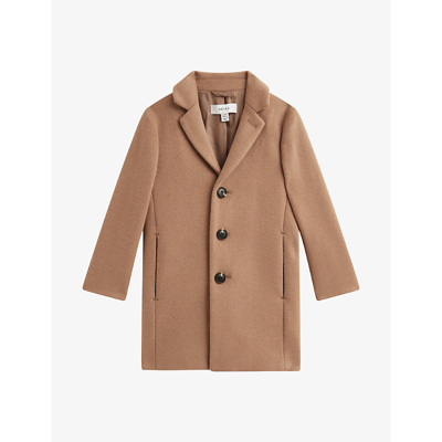 Reiss Boys Camel Kids Gable Single-breasted Wool-blend Overcoat 3-9 Years