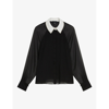 TED BAKER TED BAKER WOMEN'S BLACK CHAYSE CRYSTAL-EMBELLISHED COLLAR RECYCLED-POLYESTER BLOUSE