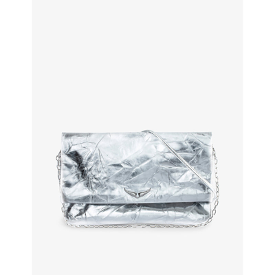 Zadig & Voltaire Rock Eternal Xl Metallic Clutch In Silver