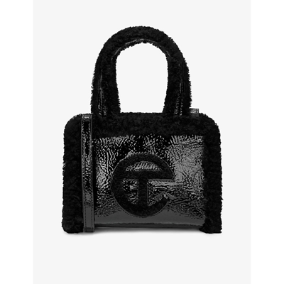 Ugg X Telfar Womens Black Small Crinkled-leather Tote Bag