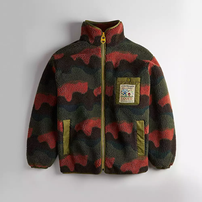 Coach Topia Loop Fleece Jacket With Wavy Print In Deep Orange/black Multi