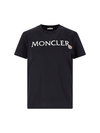Moncler Logo刺绣棉t恤 In Black