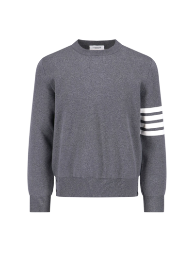 Thom Browne Men's Grey Cotton Crew-neck Sweater With Striped And Tricolor Details In Gray