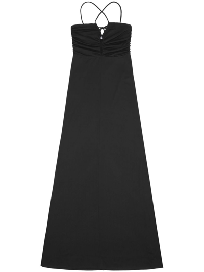 Ganni Shiny Crepe Jersey Long Dress In Black