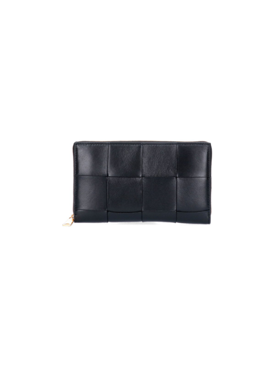 Bottega Veneta Braided Zip Wallet In Black  