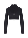 Courrèges Logo-embroidered Cropped Zip-up Jacket In Black  
