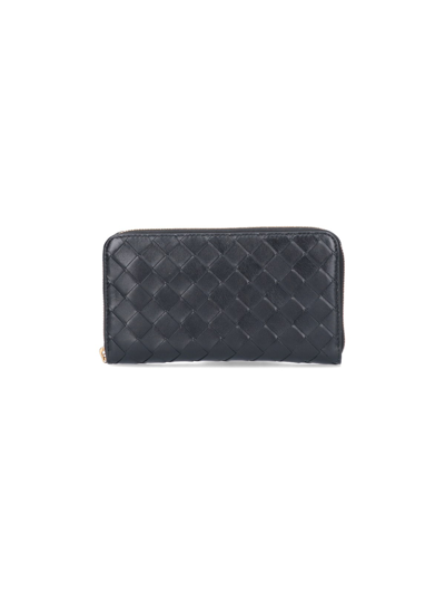Bottega Veneta Braided Zip Wallet In Black  