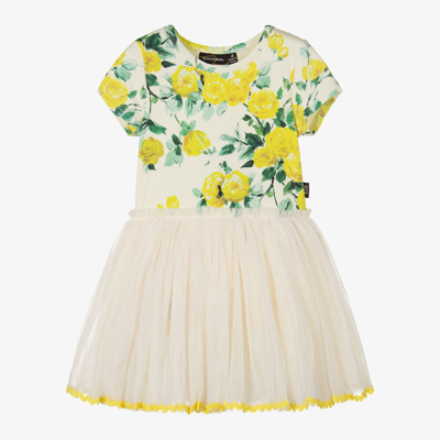 Rock Your Baby Kids' Girls Yellow Cotton & Tulle Rose Dress