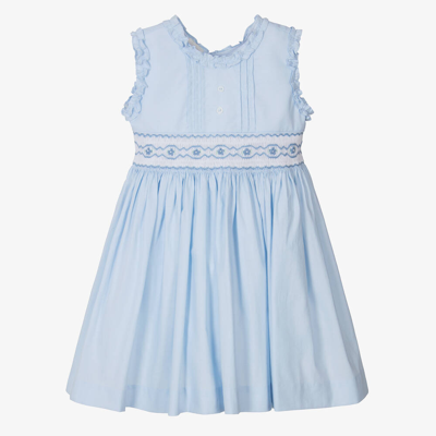 Pretty Originals Kids' Girls Blue Hand-smocked Cotton Dress