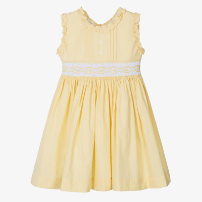 Pretty Originals Babies' Girls Yellow Hand-smocked Cotton Dress