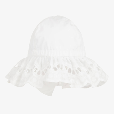 Phi Clothing Babies' Girls White Cotton Broderie Anglaise Hat In Ivory