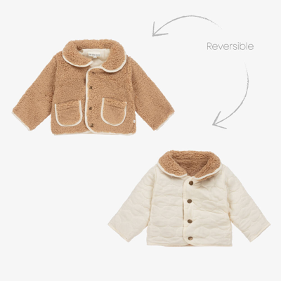 The Little Tailor Babies' Beige Sherpa Fleece Reversible Quilted Jacket