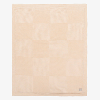 The Little Tailor Girls Pale Pink Knitted Cotton Blanket (100cm) In Neutral