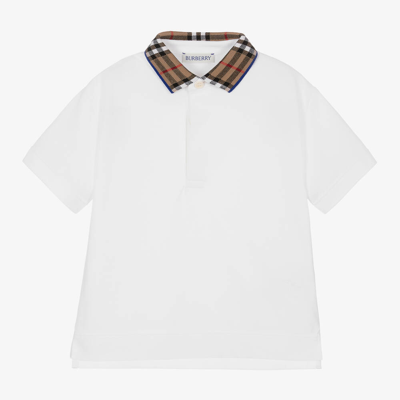 BURBERRY BOYS WHITE VINTAGE CHECK POLO SHIRT