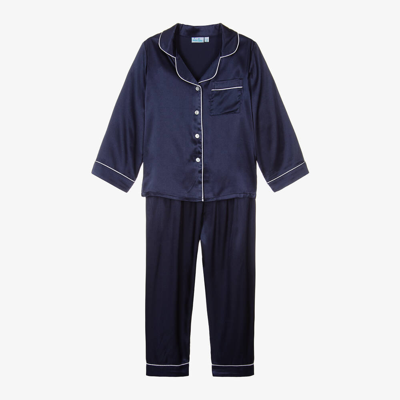 Mini Lunn Babies' Girls Navy Blue Satin Pyjamas