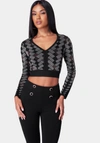 BEBE METALLIC JACQUARD SWEATER TOP