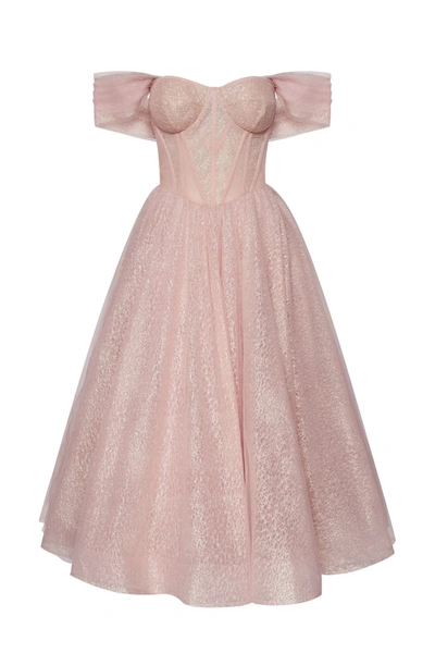 Milla Misty Rose Sparkly Cocktail Midi Tulle Dress