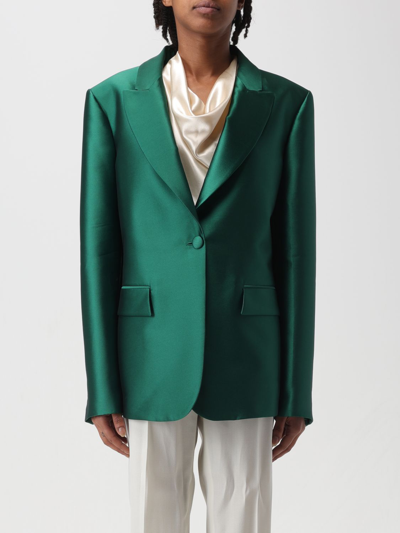 Alberta Ferretti Long-sleeved Satin Single-breasted Blazer In Green