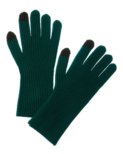 Amicale Cashmere Ribbed Cuff Cashmere Gloves In Green